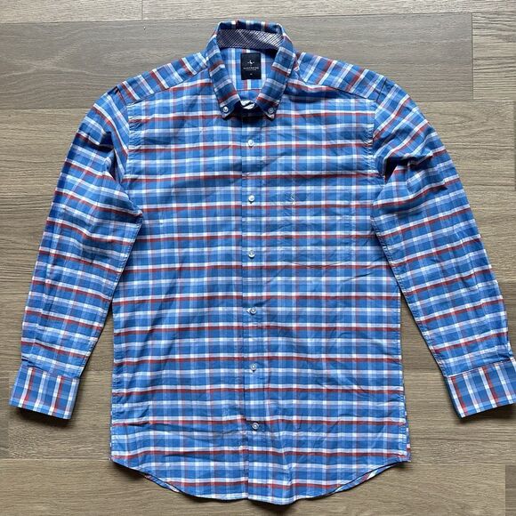 TailorByrd Collection Shirt Men Medium Blue Contrast Checks Cuffs Classic - Picture 1 of 10